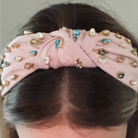 Baby Pink Fabric and Colorful Hued Rhinestone Jewel Headband lined flexible 💖 - Picture 9 of 9